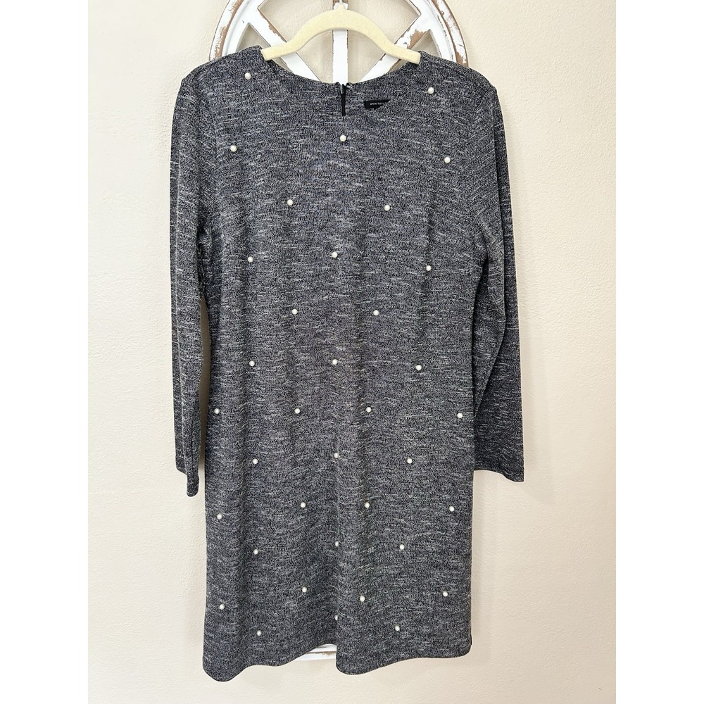 Ann Taylor SIZE 10 Gray Faux Pearl Embellished 3/4 Sleeve Shift Dress NWT